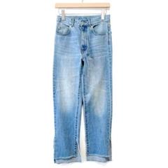 Omekashi サイドスリットデニムパンツ カットオフ ブルー