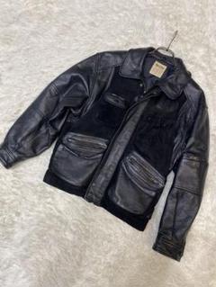 BA-TSU牛革レザー　トラッカージャケット　ライダースジャケットヴィンテージ 激レア】90'sヴィンテージ☆BA-TSU バツ☆本革☆レザー