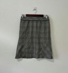 グレンチェック 膝丈 マーメイドスカート グレー Ｍ 日本製