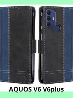 ❤️1616 AQUOS V6 V6plus 手帳型スマホケース ネイビー