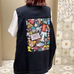 バックプリントデニムベスト　黒のサムネイル