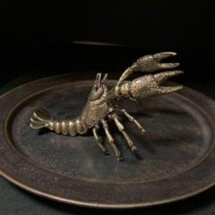 016 真鍮 置物 ザリガニ ビンテージ 風水 開運 金運 リアル 工芸品