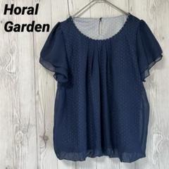 【Horal Garden】半袖シャツ　ブラウス　シフォン　ネイビー　ドット柄