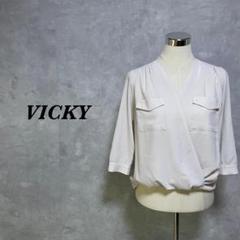 VICKY ブラウス 変形 ノーカラー 胸ポケット ライトグレー M 4132