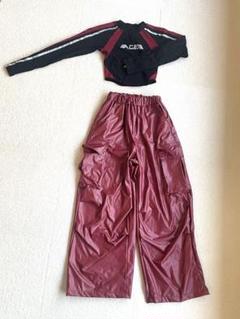 キッズ　ダンス衣装　レザー　レッド　パンツ　トップス