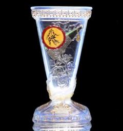 オールド・バカラ 1880年頃美術館級 緑色被せ硝子 特大アシッドエッチング花瓶 オールド・バカラ 1880年頃美術館級 緑色被せ硝子 特大アシッド