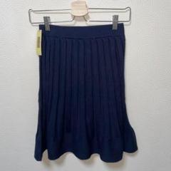 新品　プールトレファム　ネイビー　ニット　プリーツスカート ひざ丈　M