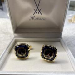 マイセン ドイツ製カフスボタン MEISSEN ゴールドエッチングの帆船 マイセン ドイツ製カフスボタン MEISSEN ゴールドエッチングの