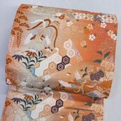 袋帯　金糸　正絹　鳳凰　扇　亀甲　菱　七宝　ヱ霞　桐の花　菊花　着物　052t 袋帯 金糸 正絹 鳳凰 扇 亀甲 菱 七宝 ヱ霞 桐の花 菊花 着物