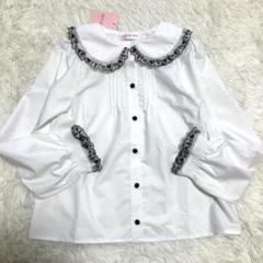 新品タグ付 メゾピアノ 音符 レース 丸襟 長袖 ブラウス 白 140 発表会