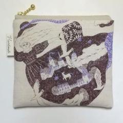 ◆ハンドメイド フラット ポーチ 北欧 綿麻 ブルー パープル 黒