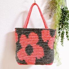 レトロな大輪のお花柄❁⃘*.゜かごバッグ❁⃘*.゜現品