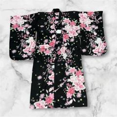 黒地にピンク花柄浴衣 5-6歳用