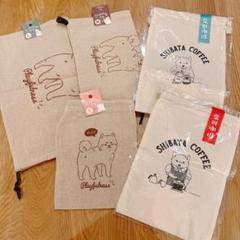 【新品未使用】柴犬イラスト　巾着　小物入れ　5点セット