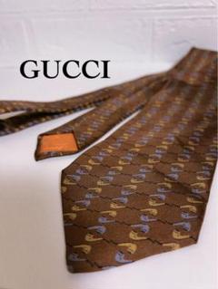 【未使用】　GUCCI ネクタイ ロゴ　ブラウン　オールドグッチ OLD GUCCI オールドグッチ GUCCI Accessoryシルクネクタイ