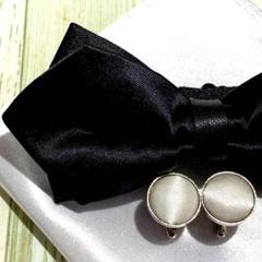 蝶ネクタイ　チーフ　カフス　ブラック　フォーマル　結婚式　挙式　新郎 0peq