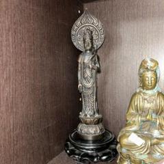 仏教美術　銅塗金　銀滴装飾　水晶観音像　仏像　置物　唐木台付　D　R6075C 仏教美術 銅塗金 銀滴装飾 水晶観音像 仏像 置物 唐木台付 D R6075C