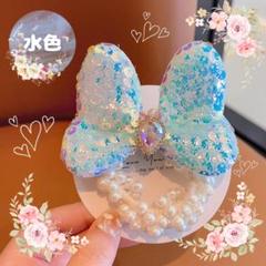 スパンコール リボン ヘアゴム パール ピンク キッズ 女の子 姉妹 新品未使用