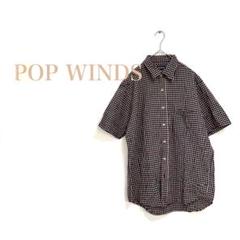 ポップウィンズ チェック柄 総柄 半袖 シャツ L 美品 カジュアル 綿100%