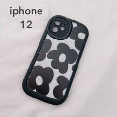 新品 iphone12ケース スマホケース 花柄 ソフト ブラック