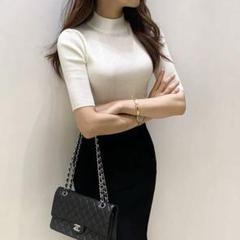 minagram DHOLIC ディーホリック ハーフネック リブニット 白