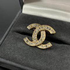 正規品　CHANEL シャネル　ブローチ　ココマーク　ラインストーン　ゴールド