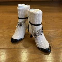 ★シャネルツイード気分★メゾン品質AndiaForaツイード皮革ブーツイタリア製 ☆シャネルツイード気分☆メゾン品質AndiaForaツイード皮革