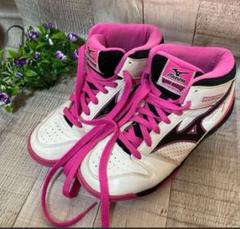 ミズノ MIZUNO バッシュ くつ ハイカット 22.0 白 ピンク
