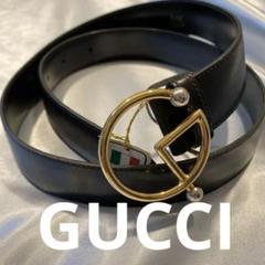 GUCCI イタリア製 ブラックレザーベルト ロゴゴールドバックル