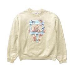 USA 古着 スウェット トレーナー アニマルプリント 猫 ネコ ベージュ