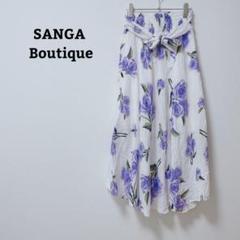 SANGA Boutique　スカート　ロング　フレア　花柄　綿100　リボン