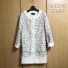 美品/QUEENS COURT/カラフルツイード♡ノーカラーコート/2