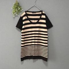 エムビーシー［XL］美品　ランダムボーダー　薄手　チュニックサマーニット　半袖
