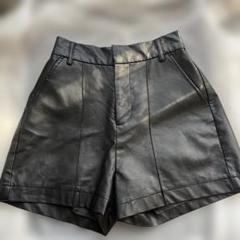 黒 レザー風 ショートパンツ ゴムウエスト