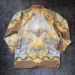 入手困難 90s 総柄シャツ 豪華 デザイン 船 地図 レトロ 一点物 古着