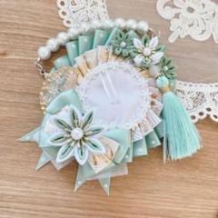 痛ロゼット 和風ロゼット ロゼット つまみ細工 緑 ミントグリーン お花