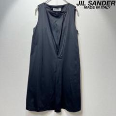 希少 JIL SANDER 上質 ノースリーブ Aライン デザイン ワンピース ユニクロ&ルメール シアサッカーAラインロングワンピース V襟