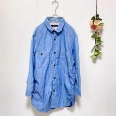 【Johnbull】ジョンブル 混リネン 長袖シャツ ブルー (L)