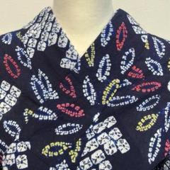有松鳴海絞り 吉祥菱文 濃紺 変わり格子 総手縫い仕立て 美品 Sサイズ 0_b9d8e9cbc9d8d416b7fa5c578215