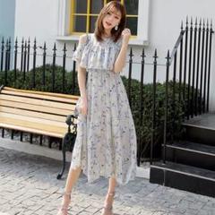 肩出しフリルワンピース♡シフォン 肩出し 春夏 膝丈スカート 体型カバーにも