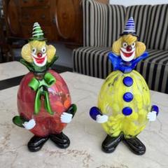 イタリア　ベネチアンガラスピエロ赤帽子　赤ボタン　ムラーノガラス ピエロ 美品 イタリア MURANO ベネチアンガラス ムラノガラス ピエロ置物2体
