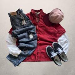 c-boy style(No.76)アメカジコーデ 赤ギンガム us黒デニム L