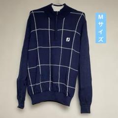【美品】FootJoy ゴルフ用ニット M 裏地付き ネイビー チェック柄 美品】FootJoy ゴルフ用ニット M 裏地付き ネイビー チェック柄