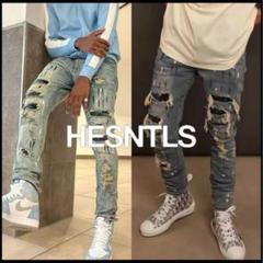 HESNTLS ダメージ加工 ストレッチ ペイズリー ストレート【W34】