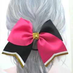 【5％OFF】 ピンク×黒♡チアダンスリボンヘアゴム♪おひとつ メルカリ - ヘアゴム