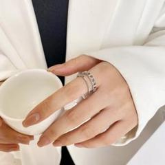 人気商品♡　シルバー　リング　フリーサイズ　指輪　ストーン　チェーン　フォーマル