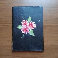 手描き　お薬手帳ケース　薔薇シリーズ　ブラック