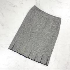 美品 Rene 裾プリーツツイードスカート ブラウン サイズ36*CD1345