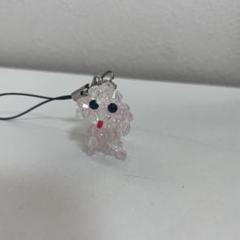 犬の形 ストラップ 透明ビーズ