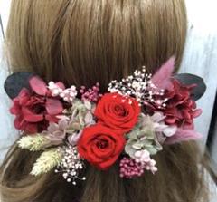 レッドくすみ系　髪飾り ヘッドドレス 結婚式 前撮り 成人式 卒業式